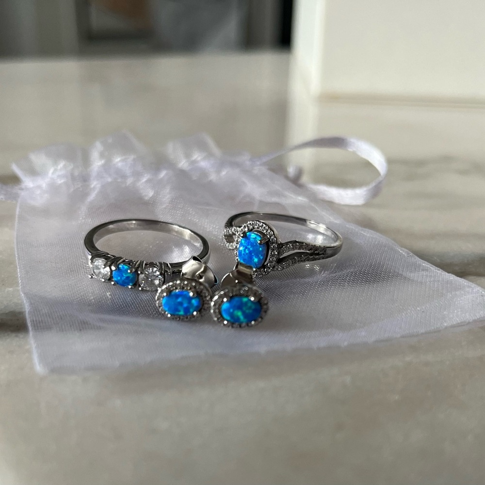Elegant Sterling Silver and Blue Opal Jewelry Set